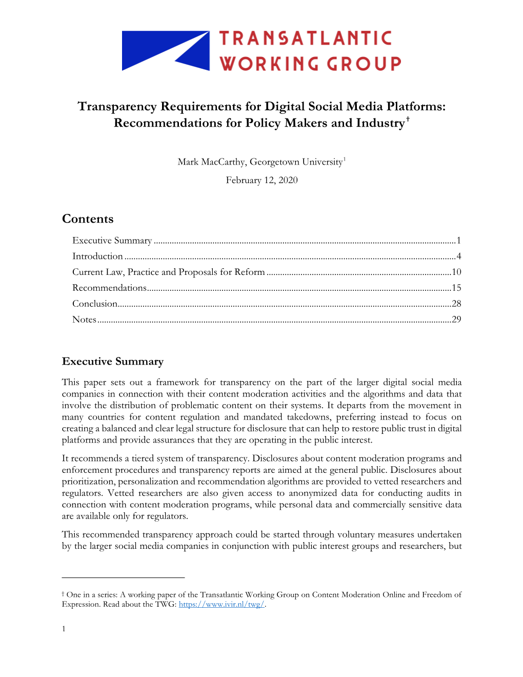 Transparency Requirements for Digital Social Media Platforms: Recommendations for Policy Makers and Industry†