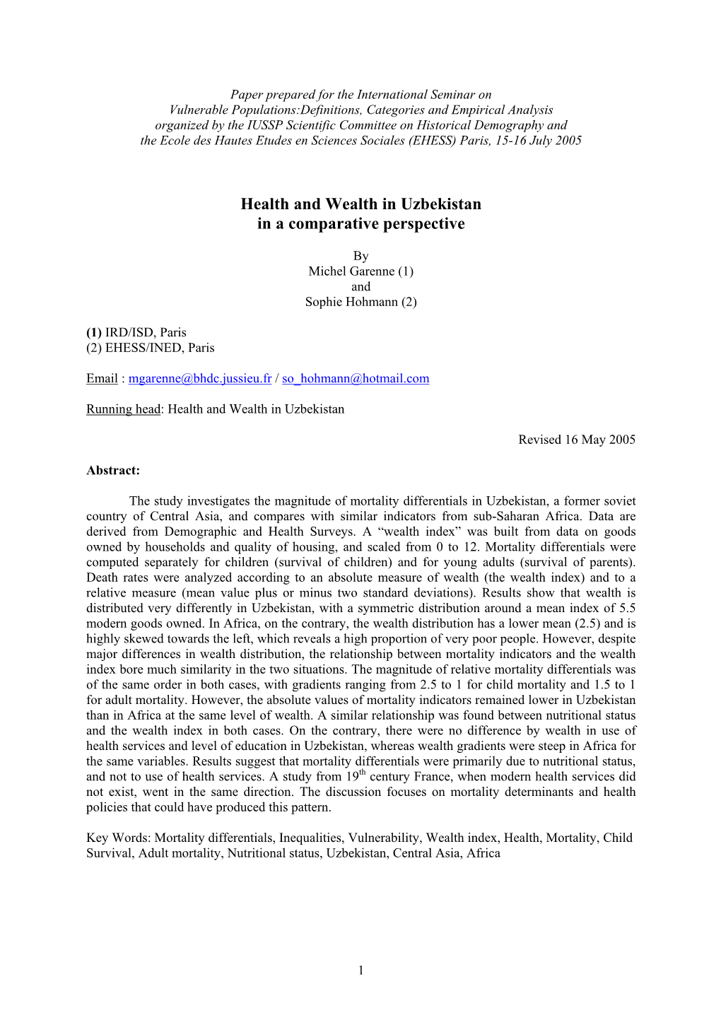 Health and Wealth in Uzbekistan in a Comparative Perspective