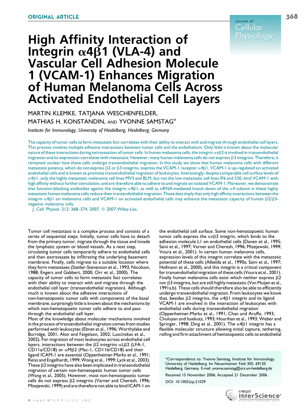 And Vascular Cell Adhesion Molecule 1 (VCAM-1) Enhances Migration