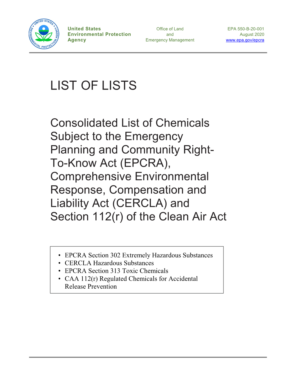 Consolidated List of Chemicals Subject to EPCRA + Section 112(R)