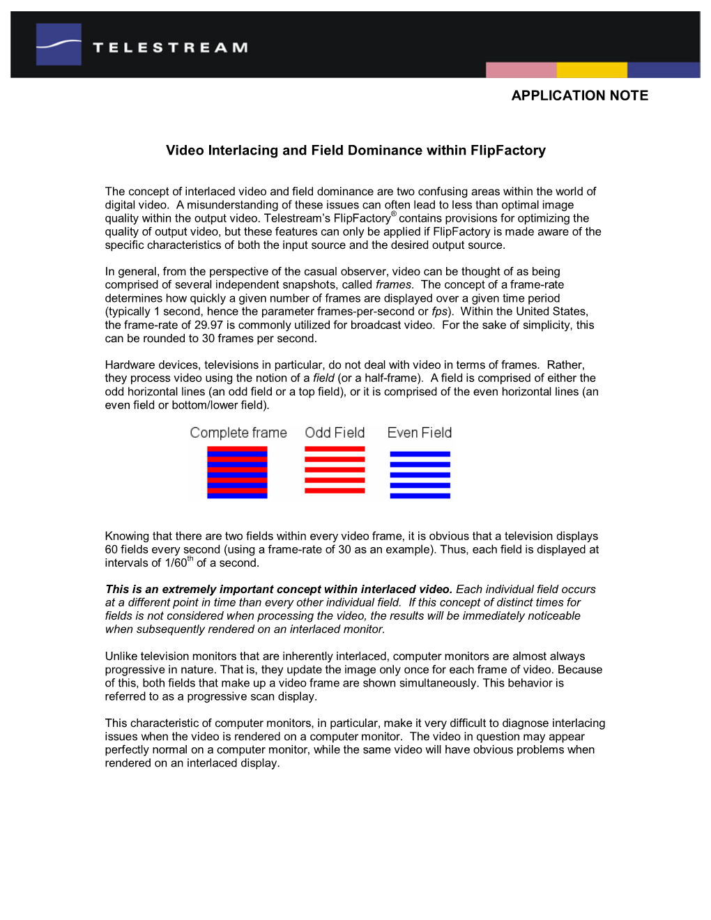 Video Interlacing and Field Dominance Within Flipfactory App Note