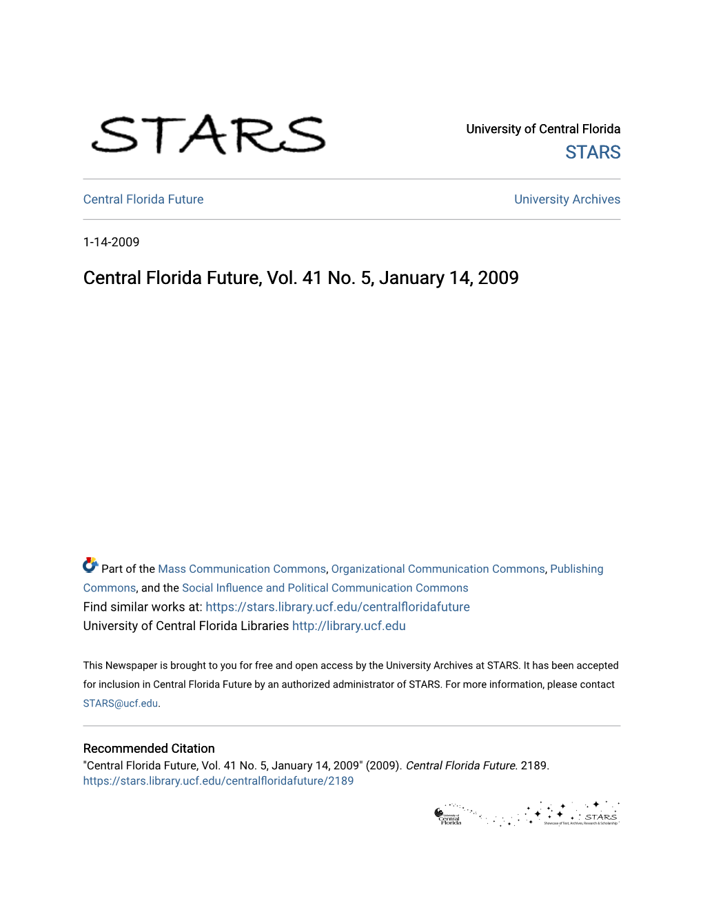 Central Florida Future, Vol. 41 No. 5, January 14, 2009