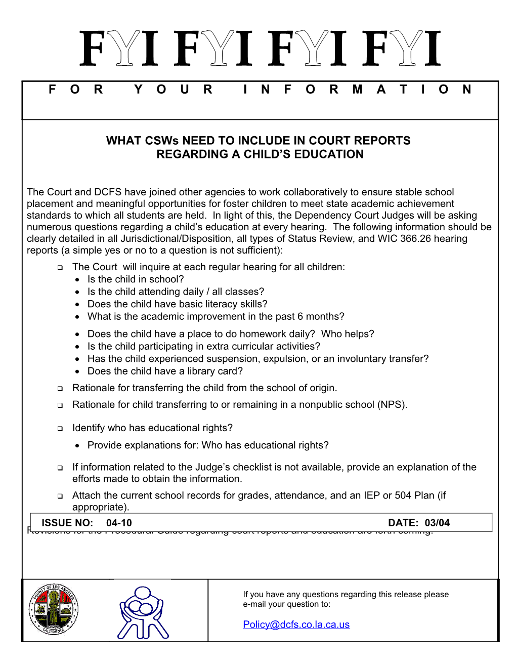 03/04 - What Csws Need to Include in Court Reports Regarding a Child's Education