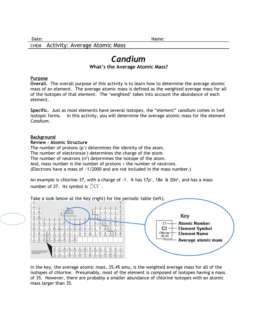 Chemistry Candium: Average Atomic Mass P. 2