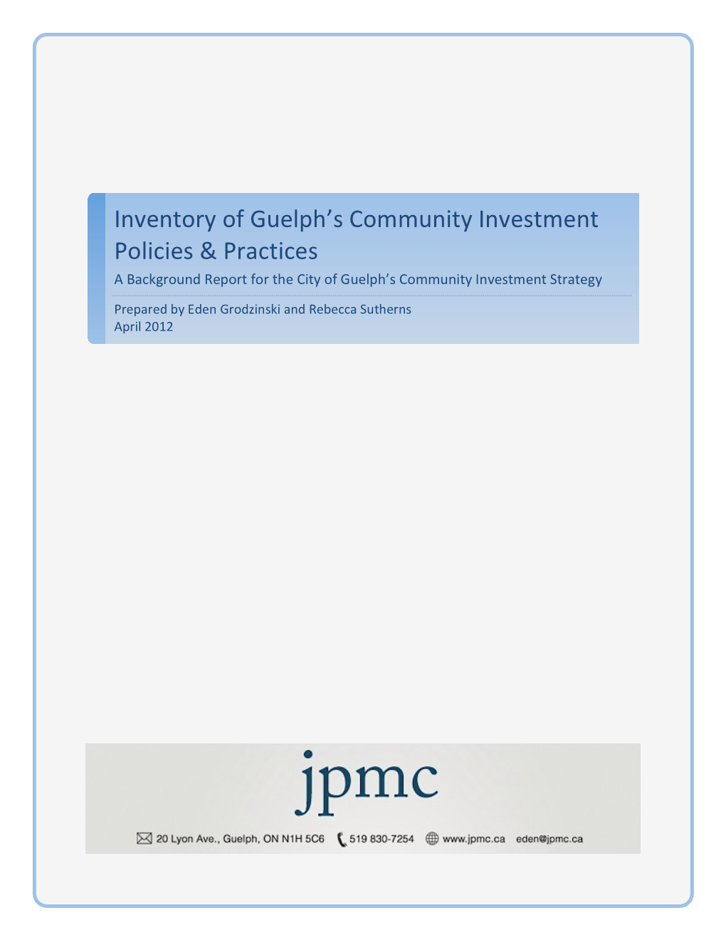 Inventory of Guelph's Community Investment Policies & Practices
