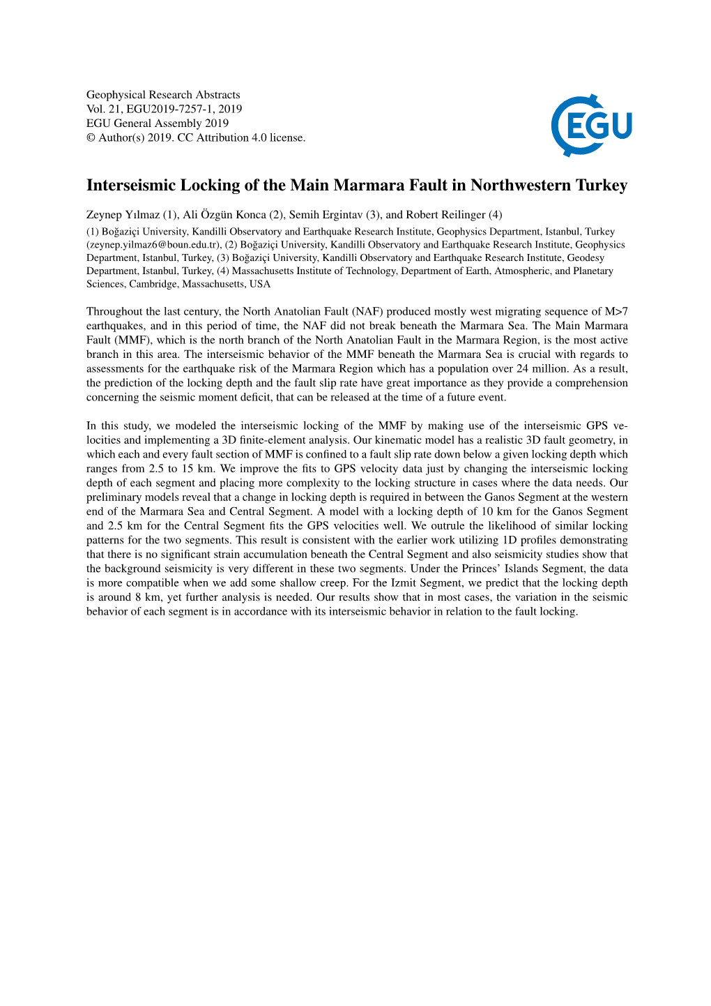 Interseismic Locking of the Main Marmara Fault in Northwestern Turkey