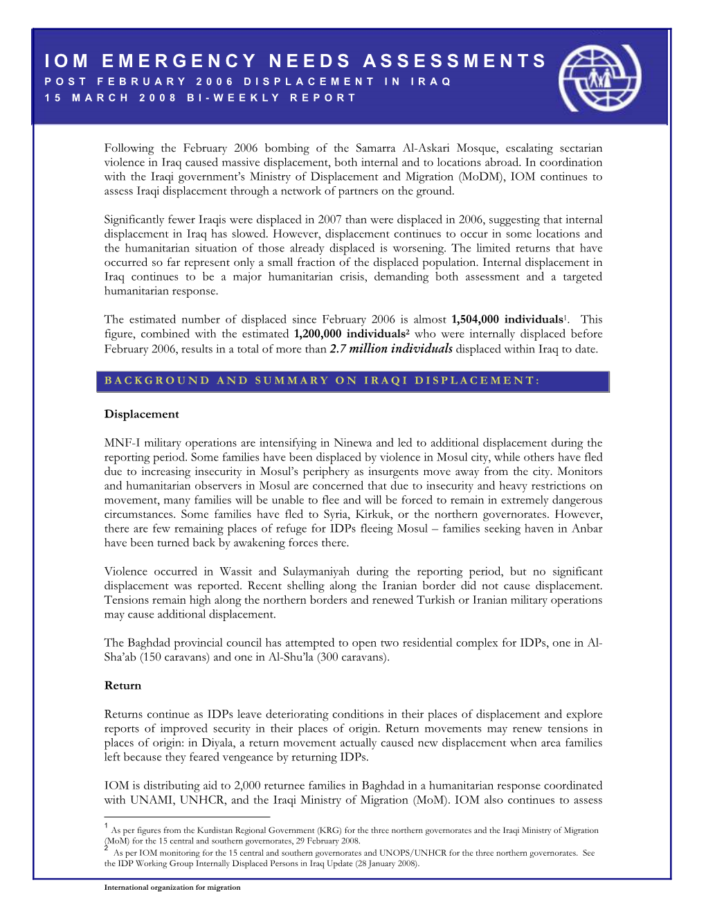 IOM Iraq Displacement Assessments & Statistics