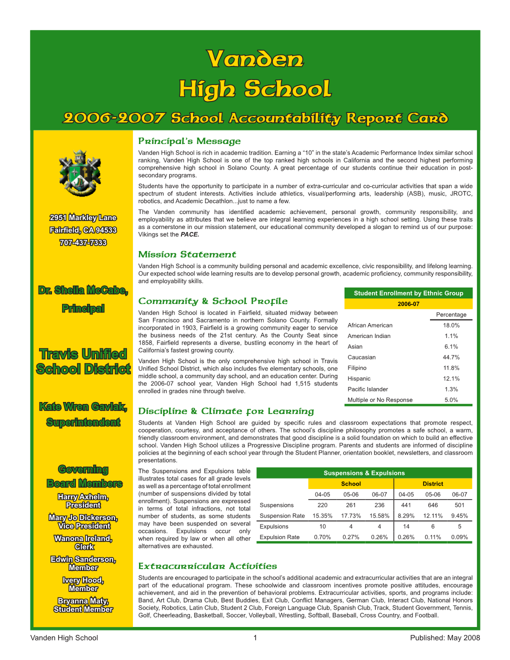 Vanden High School 2006-2007 School Accountability Report Card