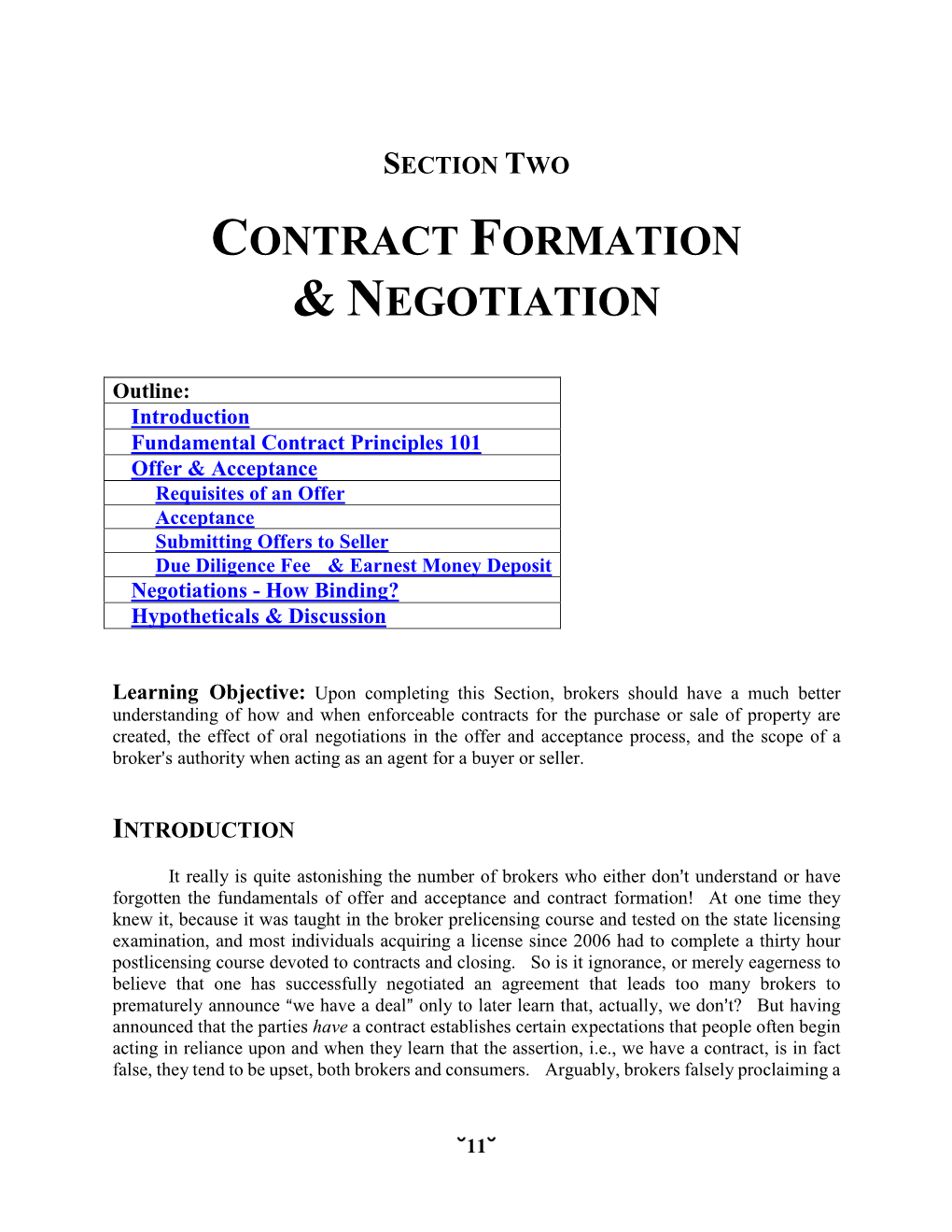 Contract Formation & Negotiation