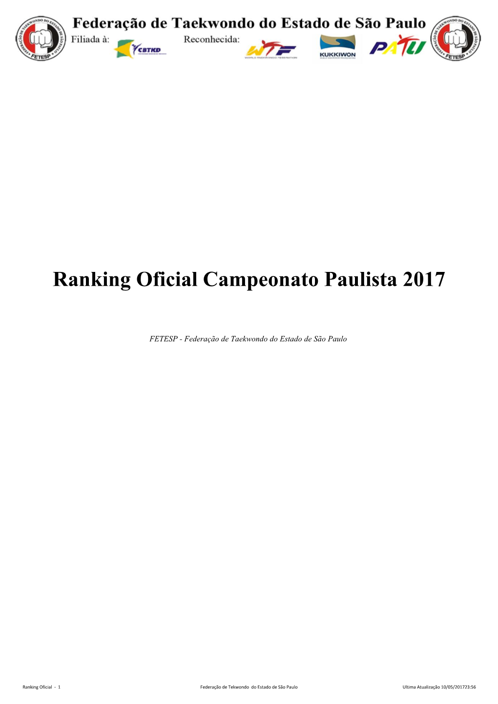 Ranking Oficial Campeonato Paulista 2017
