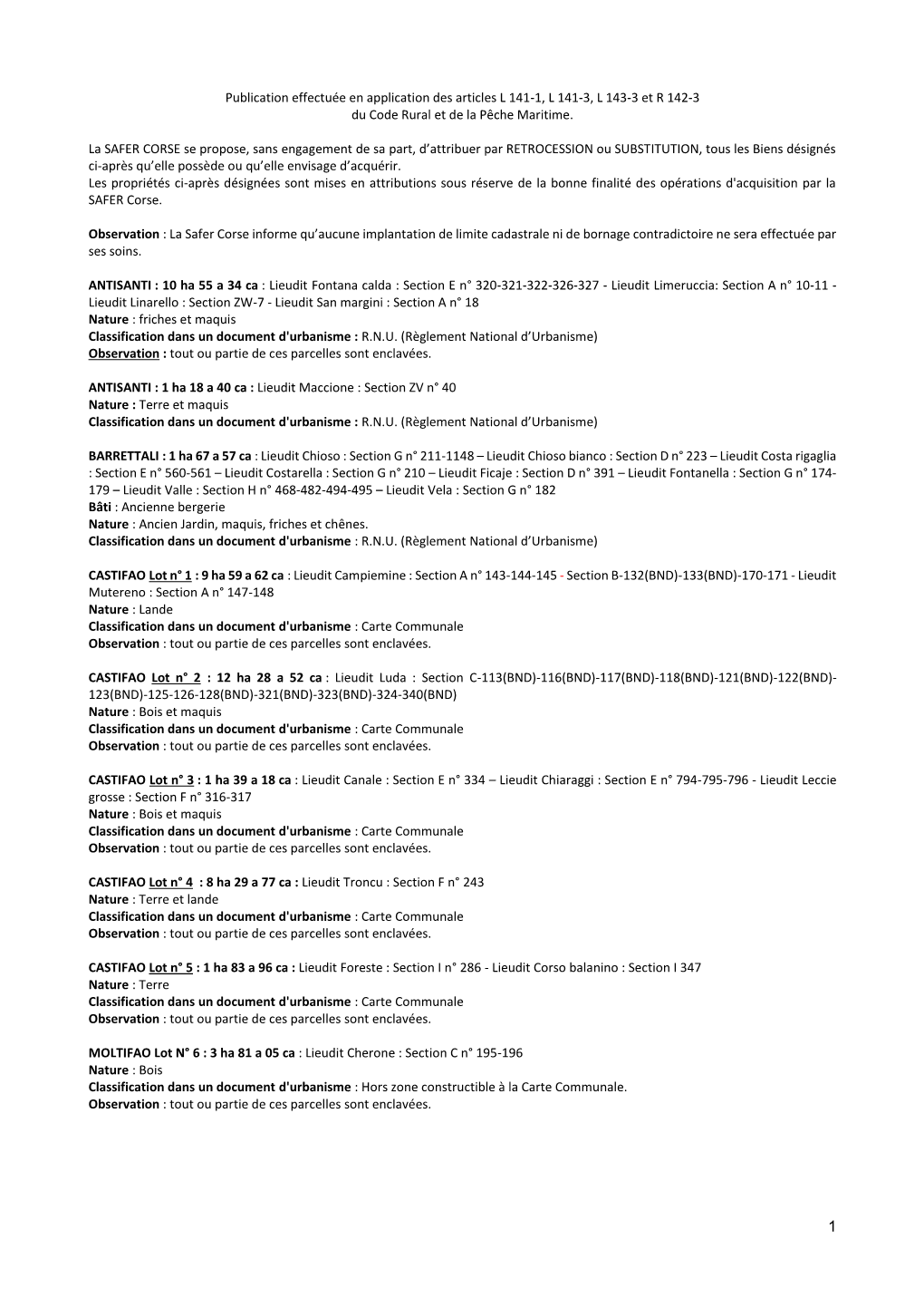 Publication Effectuée En Application Des Articles L 141-1, L 141-3, L 143-3 Et R 142-3 Du Code Rural Et De La Pêche Maritime