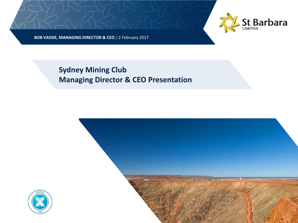 St Barbara Presentation at Sydney Mining Club