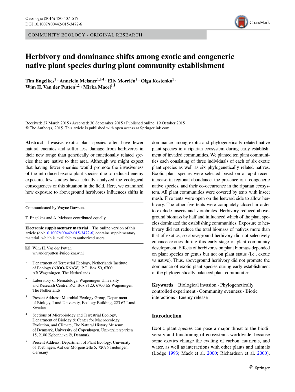 Herbivory and Dominance Shifts Among Exotic and Congeneric Native Plant Species During Plant Community Establishment