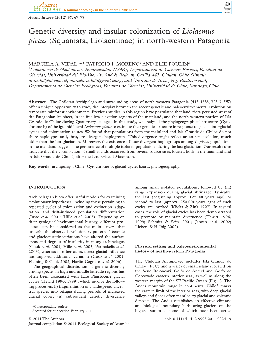 Genetic Diversity and Insular Colonization of Liolaemus Pictus