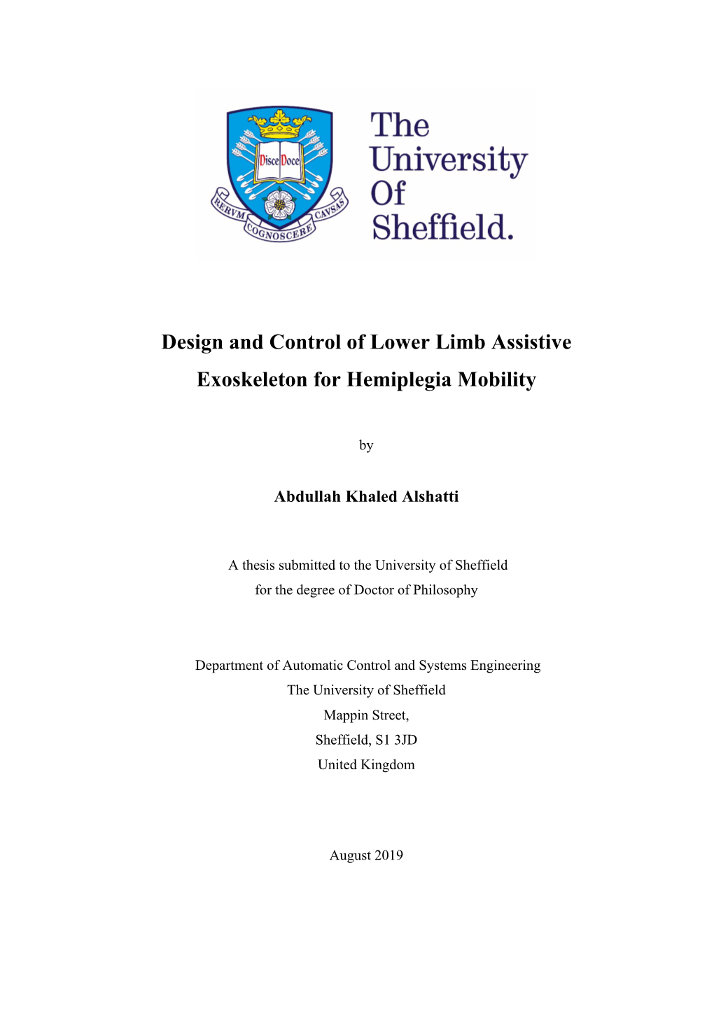 Design and Control of Lower Limb Assistive Exoskeleton for Hemiplegia Mobility