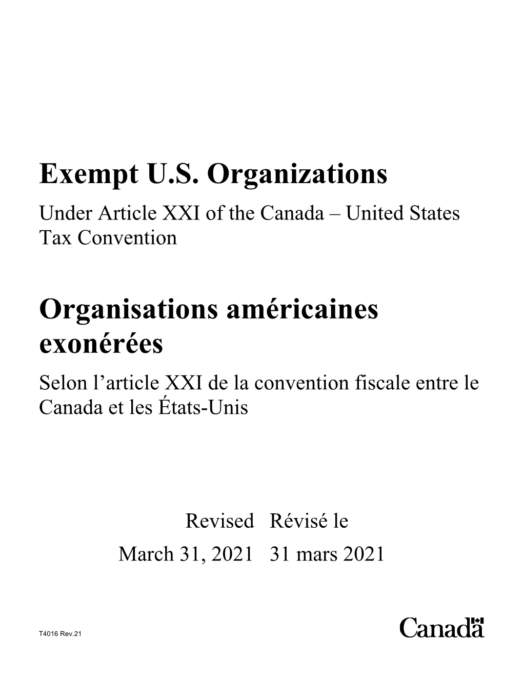 Exempt U.S. Organizations Organisations Américaines Exonérées