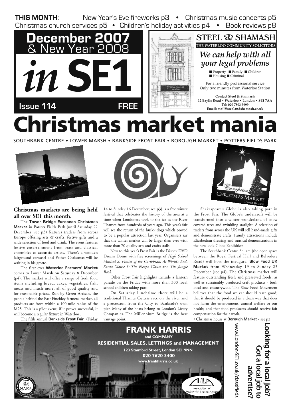 Christmas Market Mania SOUTHBANK CENTRE • LOWER MARSH • BANKSIDE FROST FAIR • BOROUGH MARKET • POTTERS FIELDS PARK