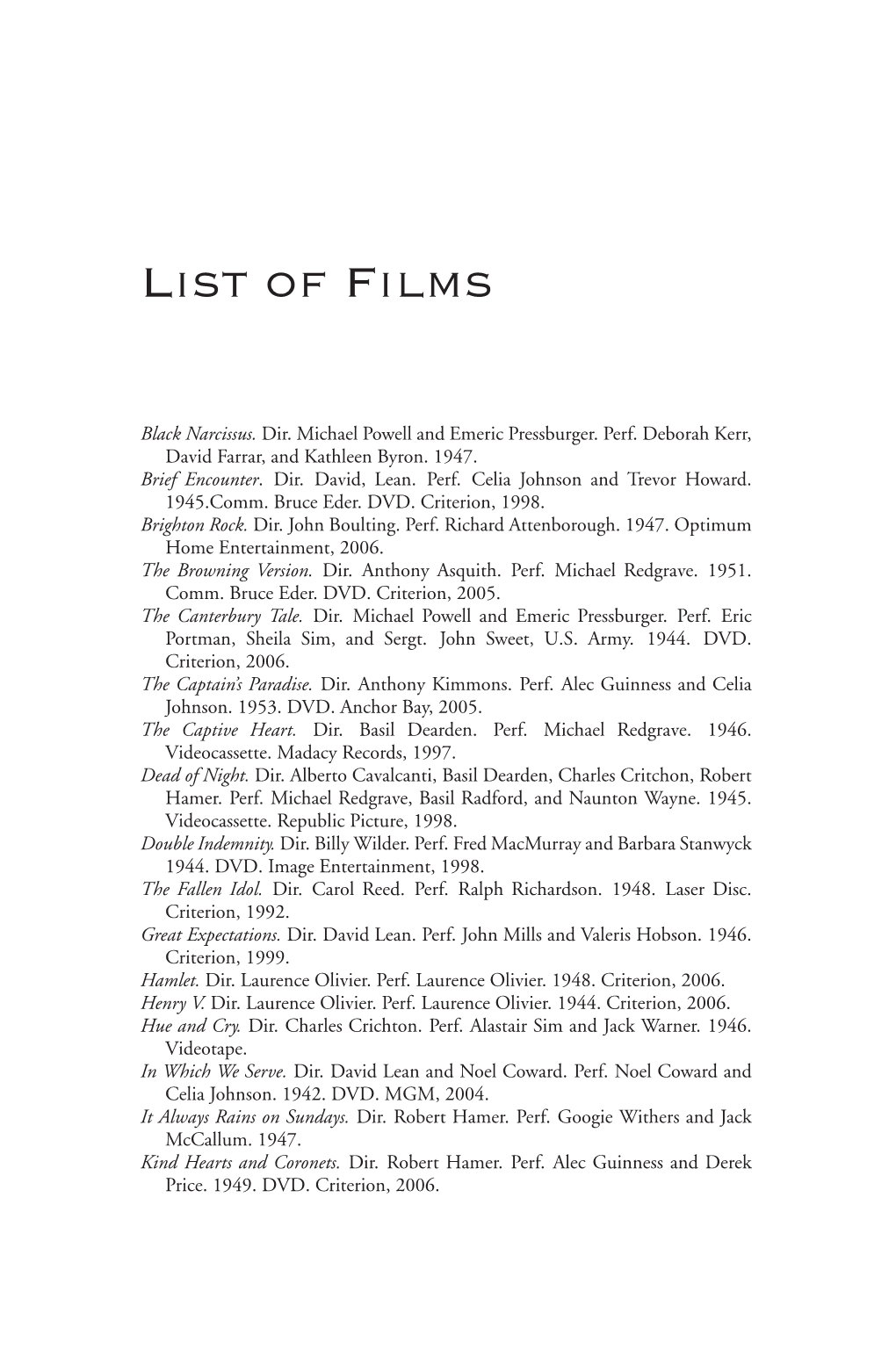 List of Films