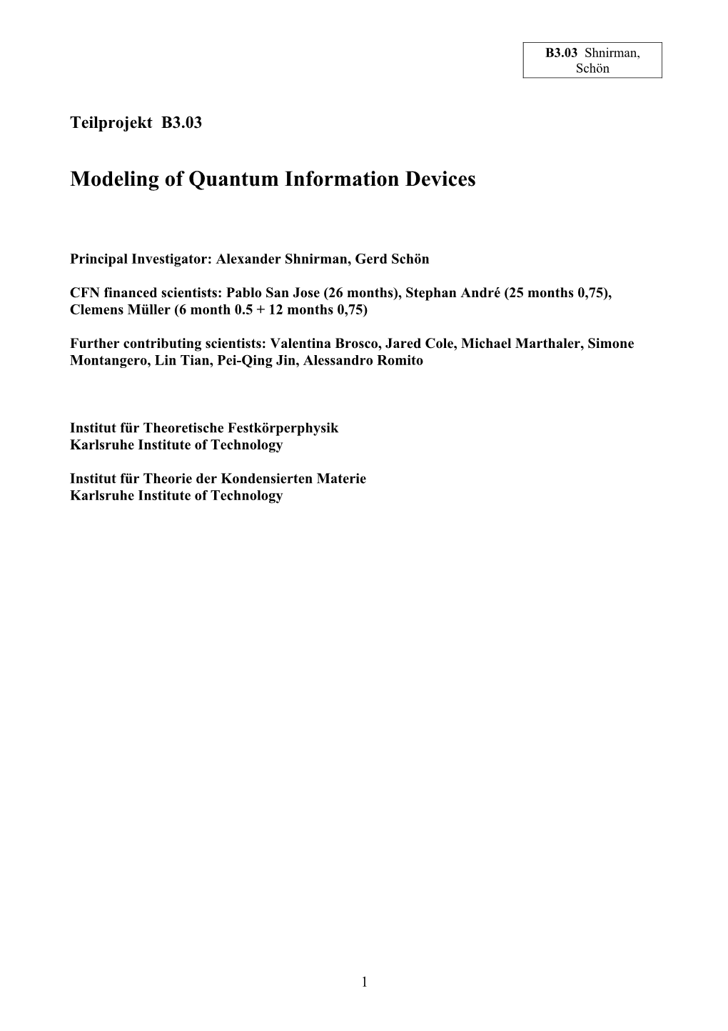 Modeling of Quantum Information Devices