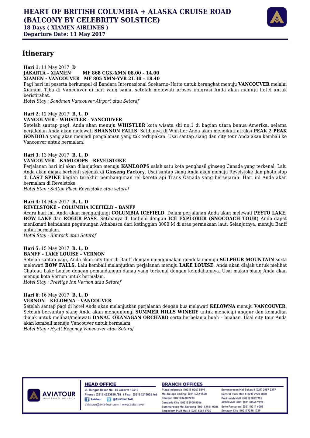 Itinerary HEART of BRITISH COLUMBIA