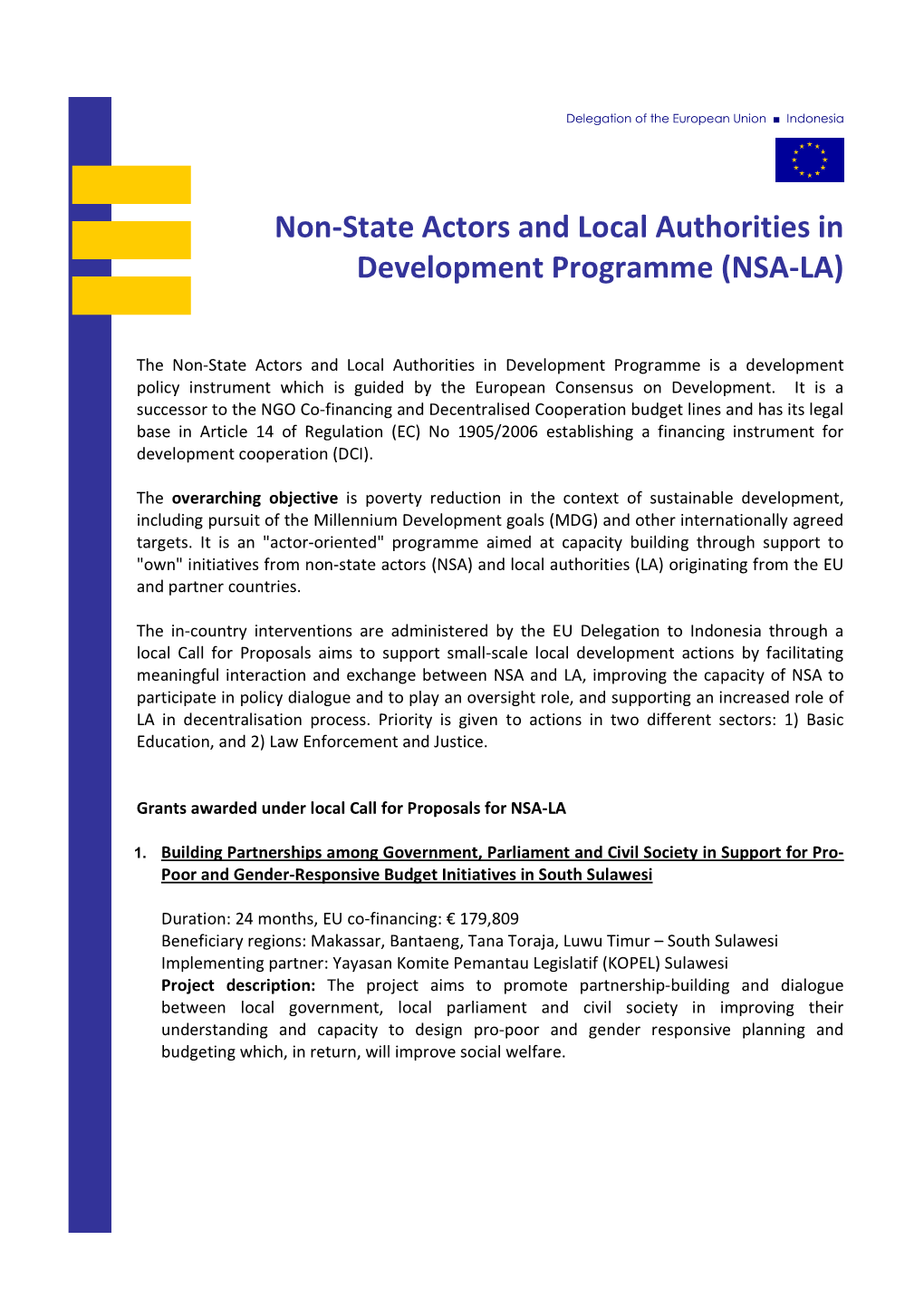 Non-State Actors and Local Authorities in Development Programme (NSA-LA)