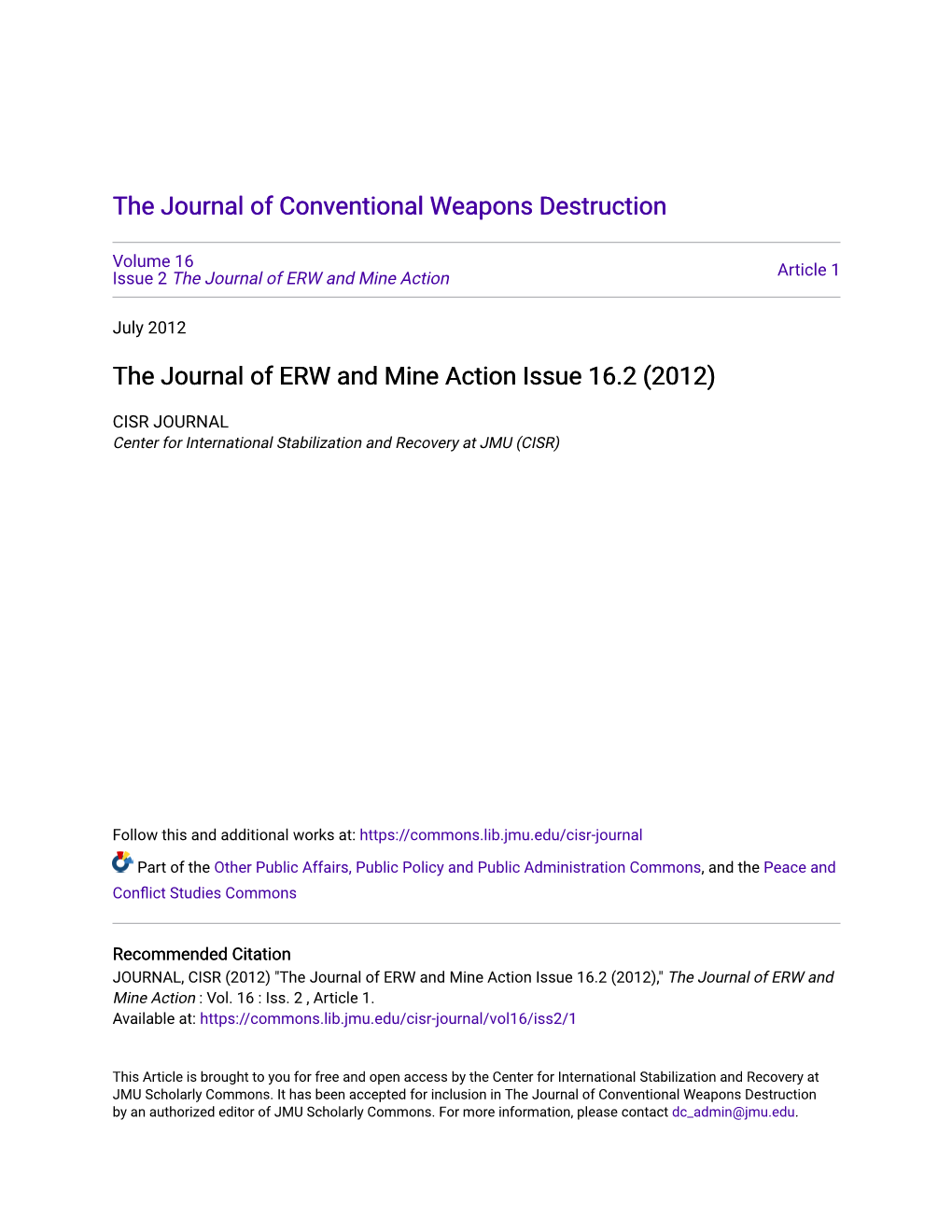 The Journal of Conventional Weapons Destruction