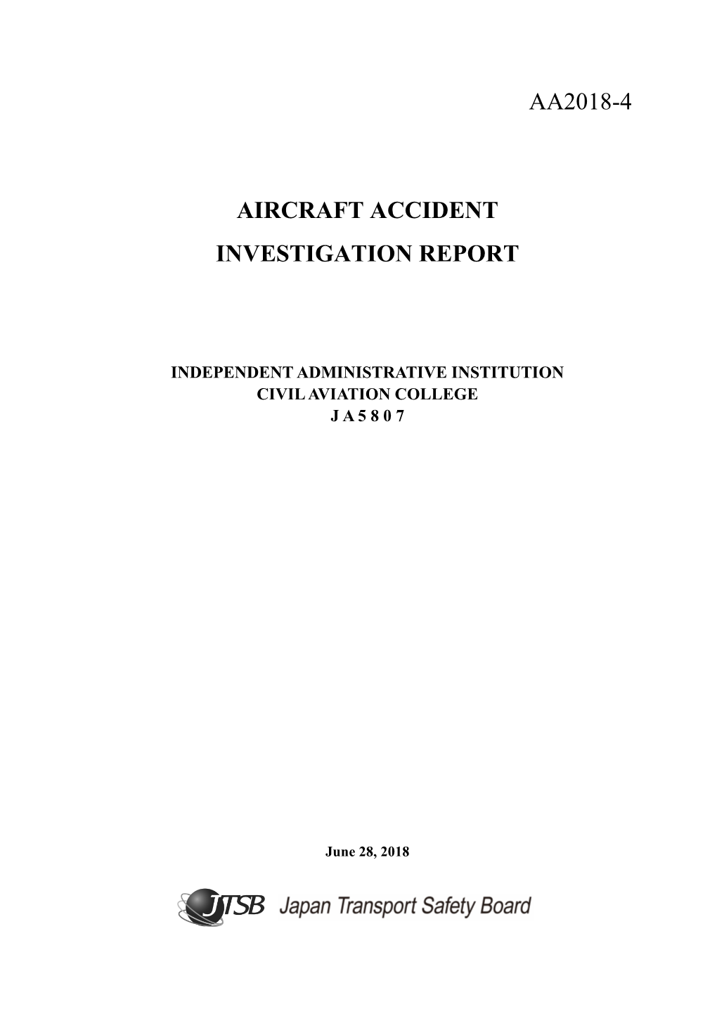 Aa2018-4 Aircraft Accident Investigation Report