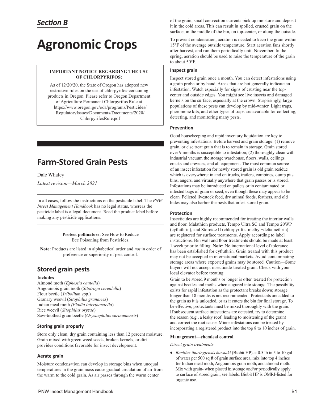 Agronomic Crops After Harvest, and Run Them Periodically Until November