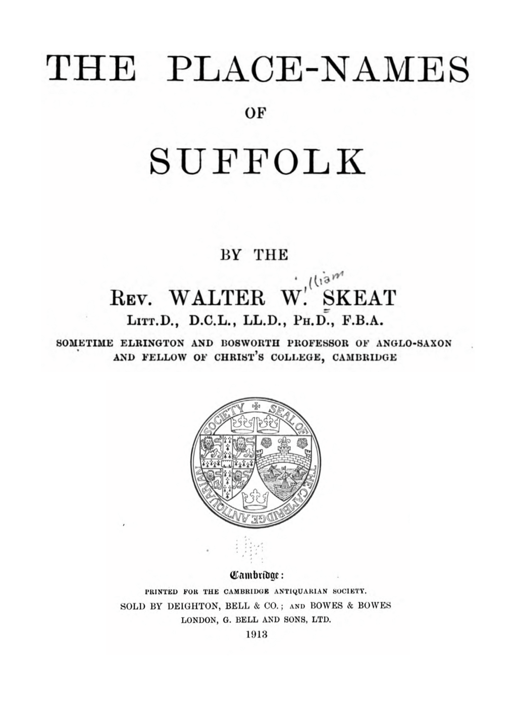 The Place-Names of Suffolk, by the Rev