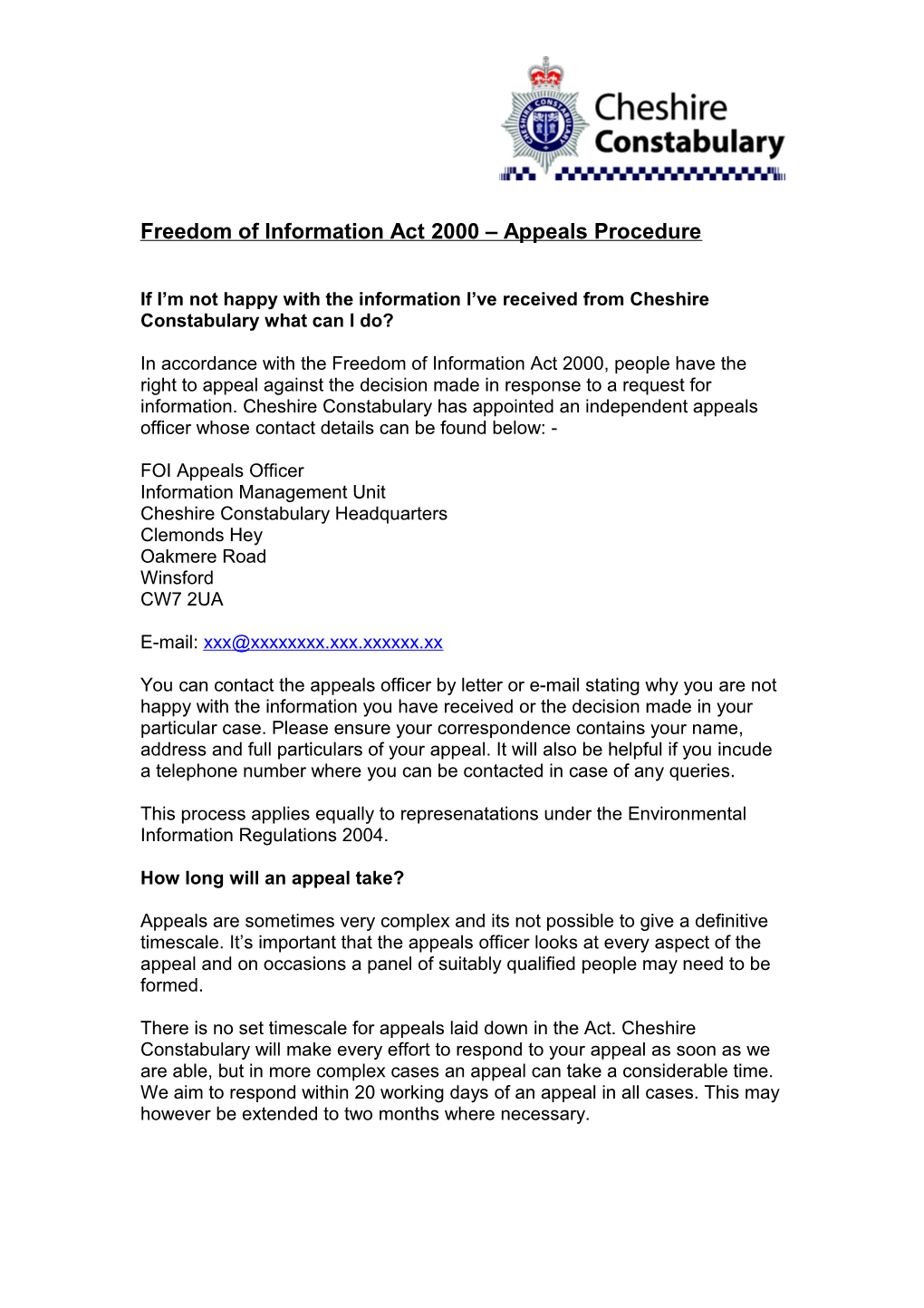 Freedom of Information Act 2000 Appeals Procedure