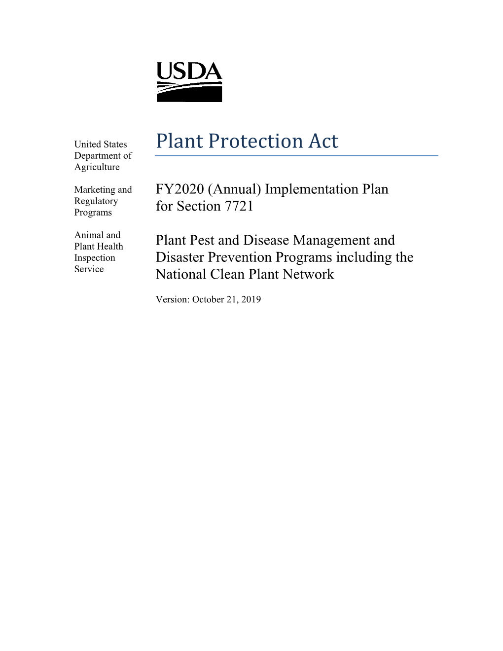 Implementation Plan Regulatory Programs for Section 7721