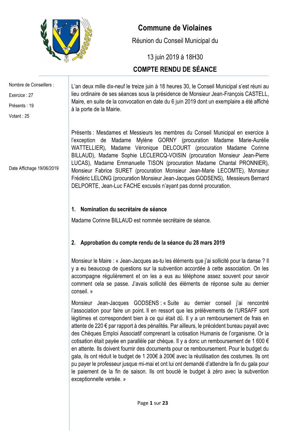 Commune De Violaines Réunion Du Conseil Municipal Du