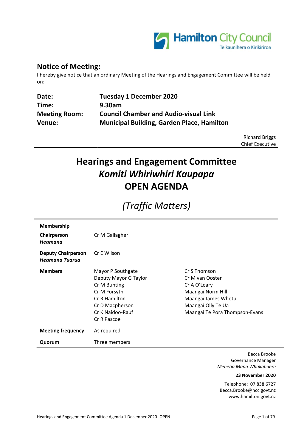 Agenda of Ordinary Hearings and Engagement Committee
