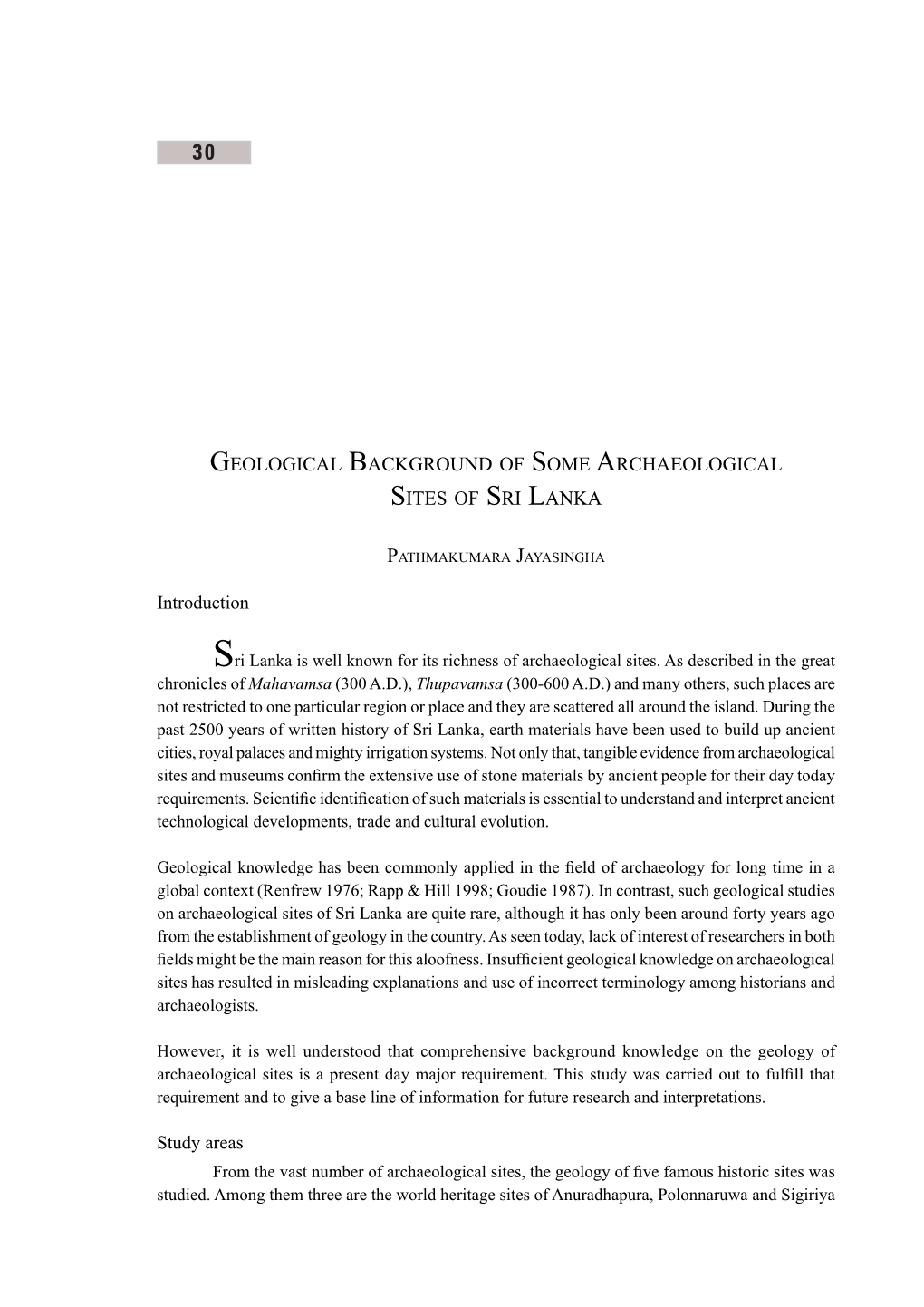 Geological Background of Some Archaeological Sites of Sri Lanka