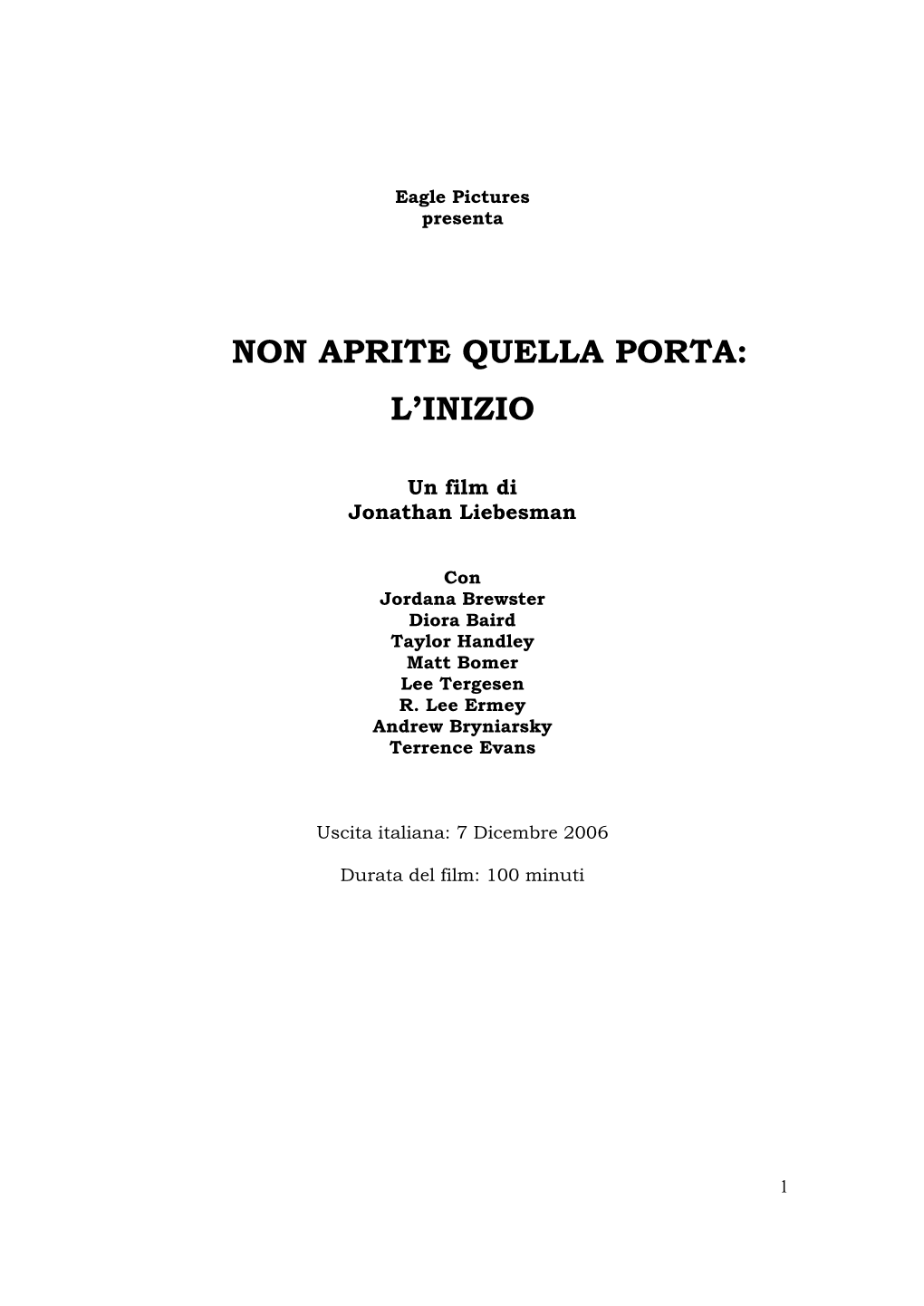 Non Aprite Quella Porta: L’Inizio