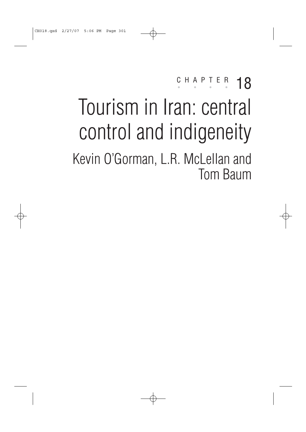 Tourism in Iran: Central Control and Indigeneity Kevin O’Gorman, L.R
