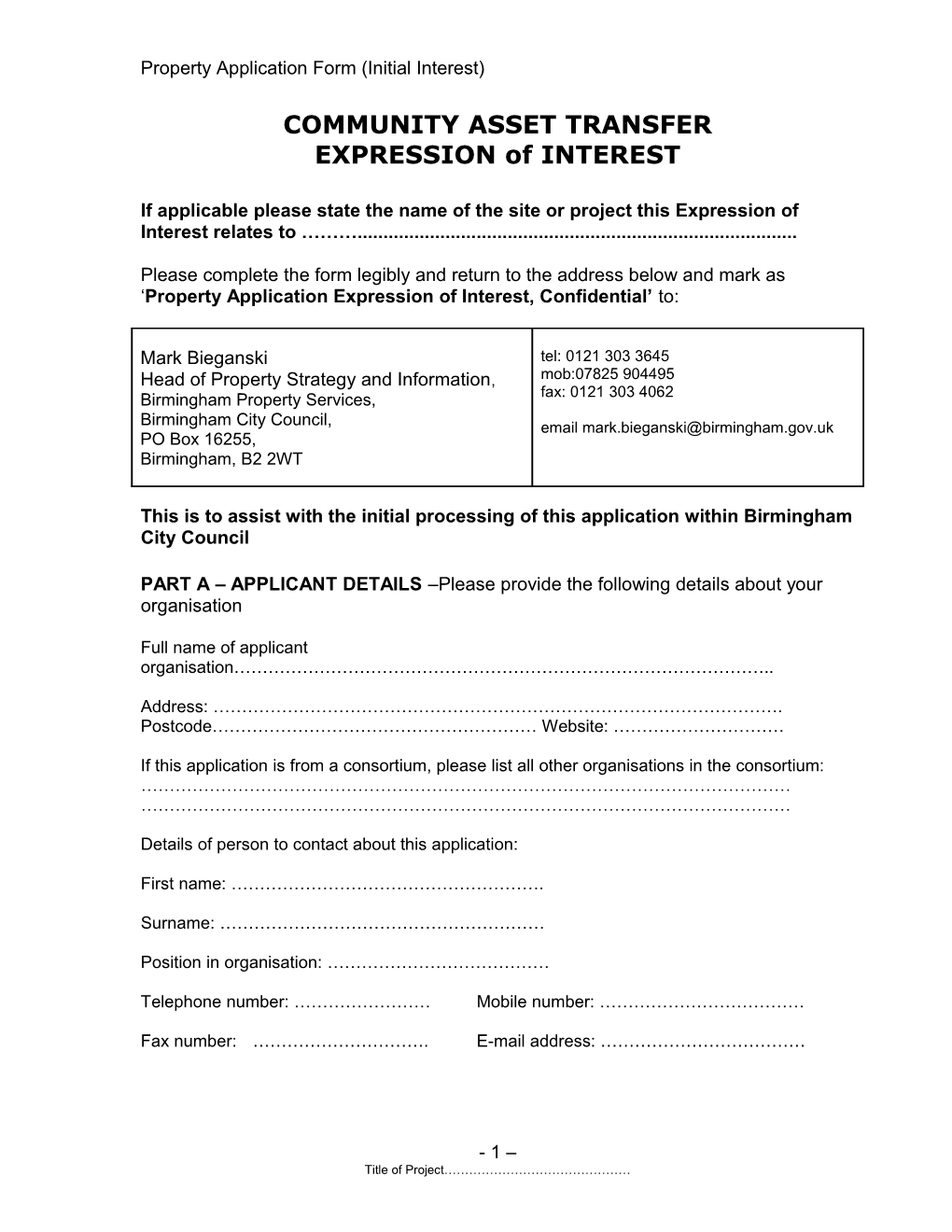 Property Application Form (Initial Interest)