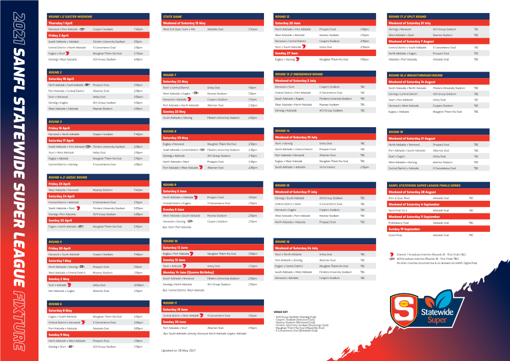 2021 Sanfl Sta T Ewide Super Lea Gue Fixture