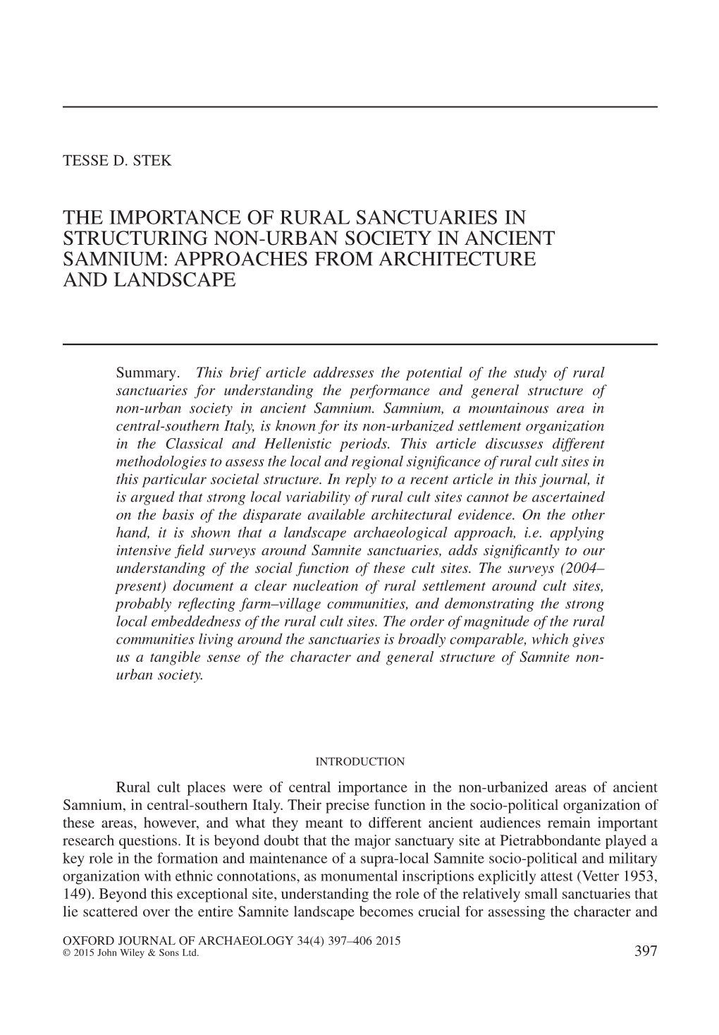 The Importance of Rural Sanctuaries in Structuring Nonurban Society In