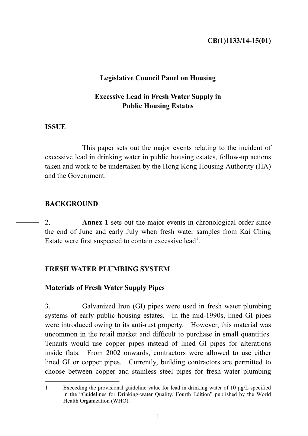 1133/14-15(01) Legislative Council Panel on Housing Excessive Lead