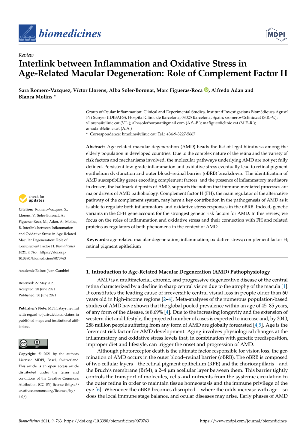 Interlink Between Inflammation and Oxidative Stress in Age-Related Macular Degeneration: Role of Complement Factor H