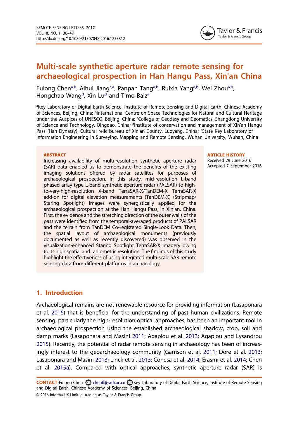 Multi-Scale Synthetic Aperture Radar Remote Sensing for Archaeological