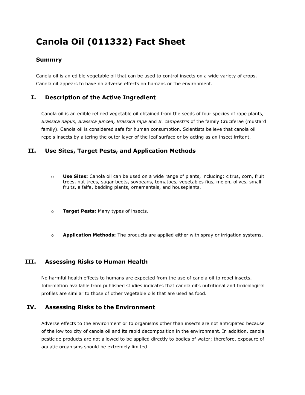 Biopesticides Fact Sheet for Canola