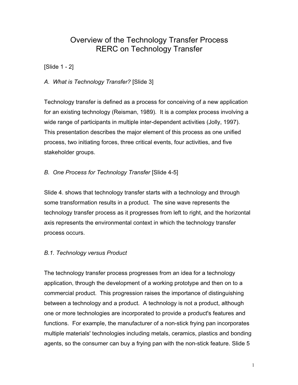 Overview Of The Technology Transfer Process