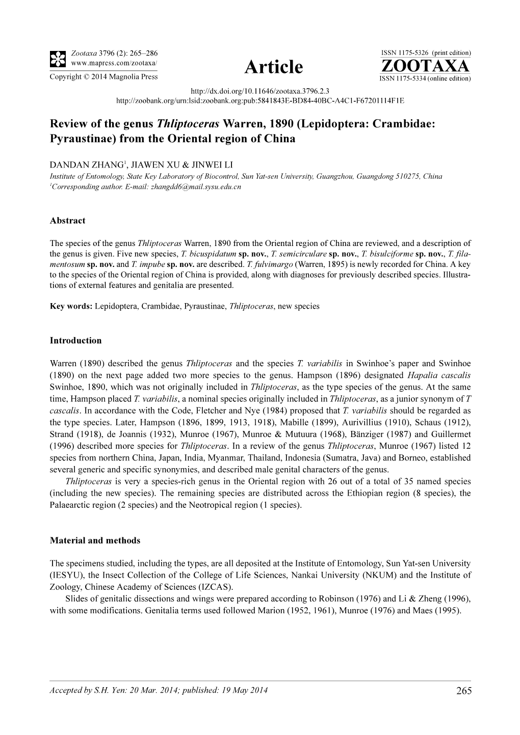 Lepidoptera: Crambidae: Pyraustinae) from the Oriental Region of China