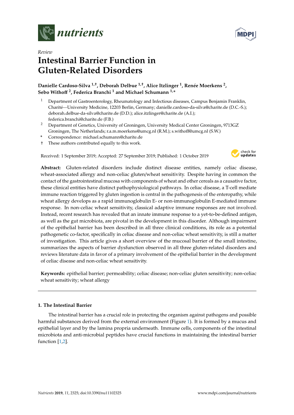 Intestinal Barrier Function in Gluten-Related Disorders