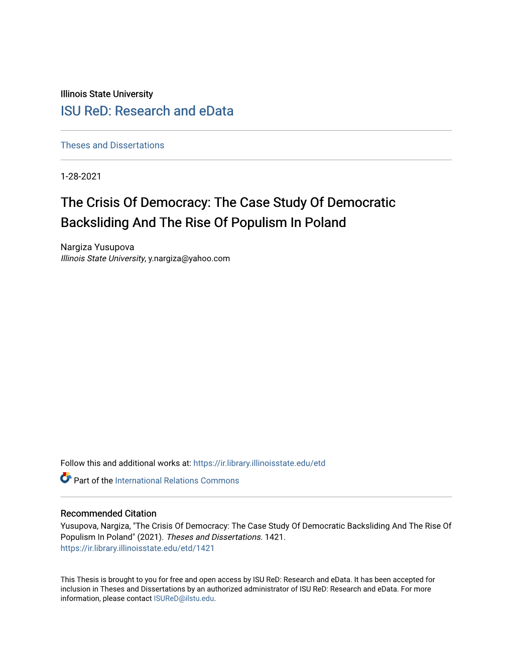 The Crisis of Democracy: the Case Study of Democratic Backsliding and the Rise of Populism in Poland