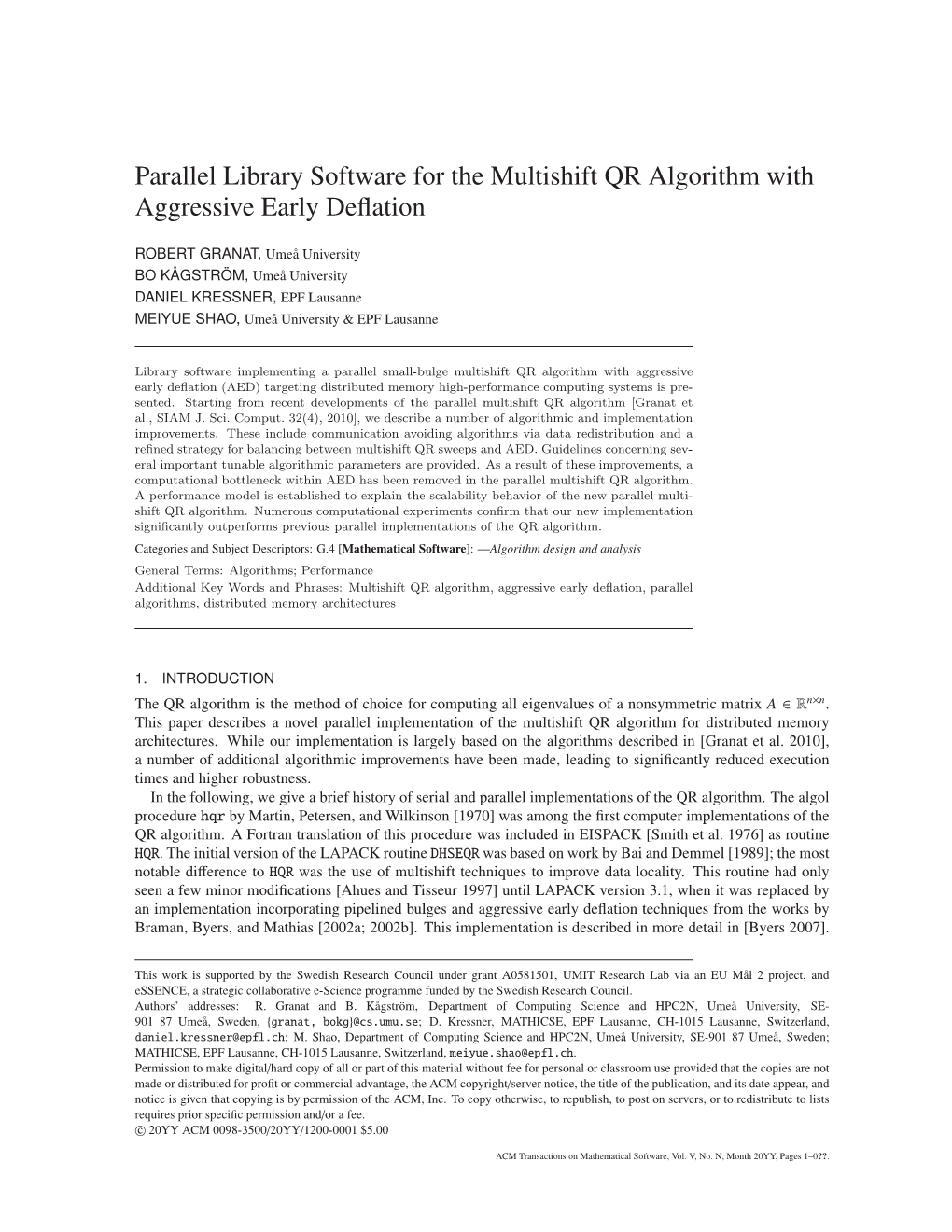 Parallel Library Software for the Multishift QR Algorithm with Aggressive Early Deﬂation