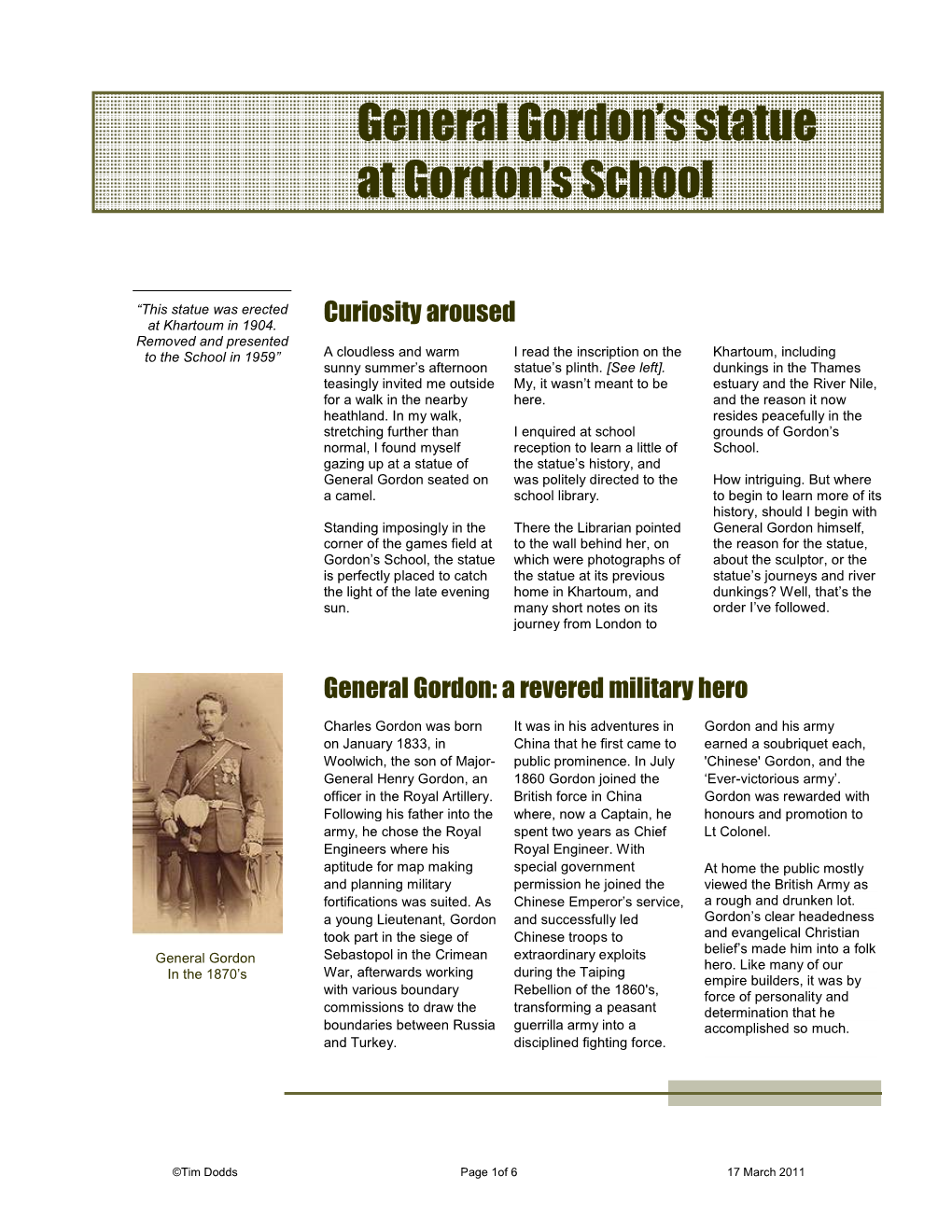 General Gordon's Statue at Gordon's School