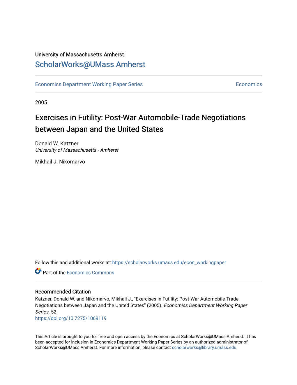 Post-War Automobile-Trade Negotiations Between Japan and the United States